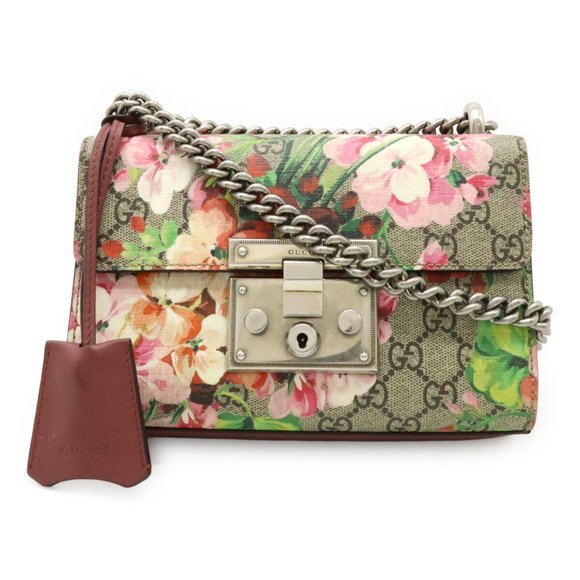 GUCCI GG Blooms Padlock Small Shoulder Bag with Chain, Floral PVC, Beige and ... - Picture 1 of 10
